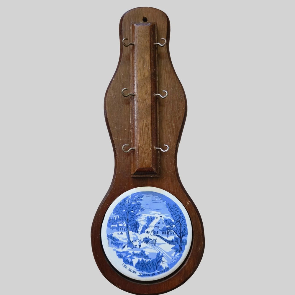 Vintage Wood Wall Key Rack Blue White Ceramic Tile The Home Stead In Winter